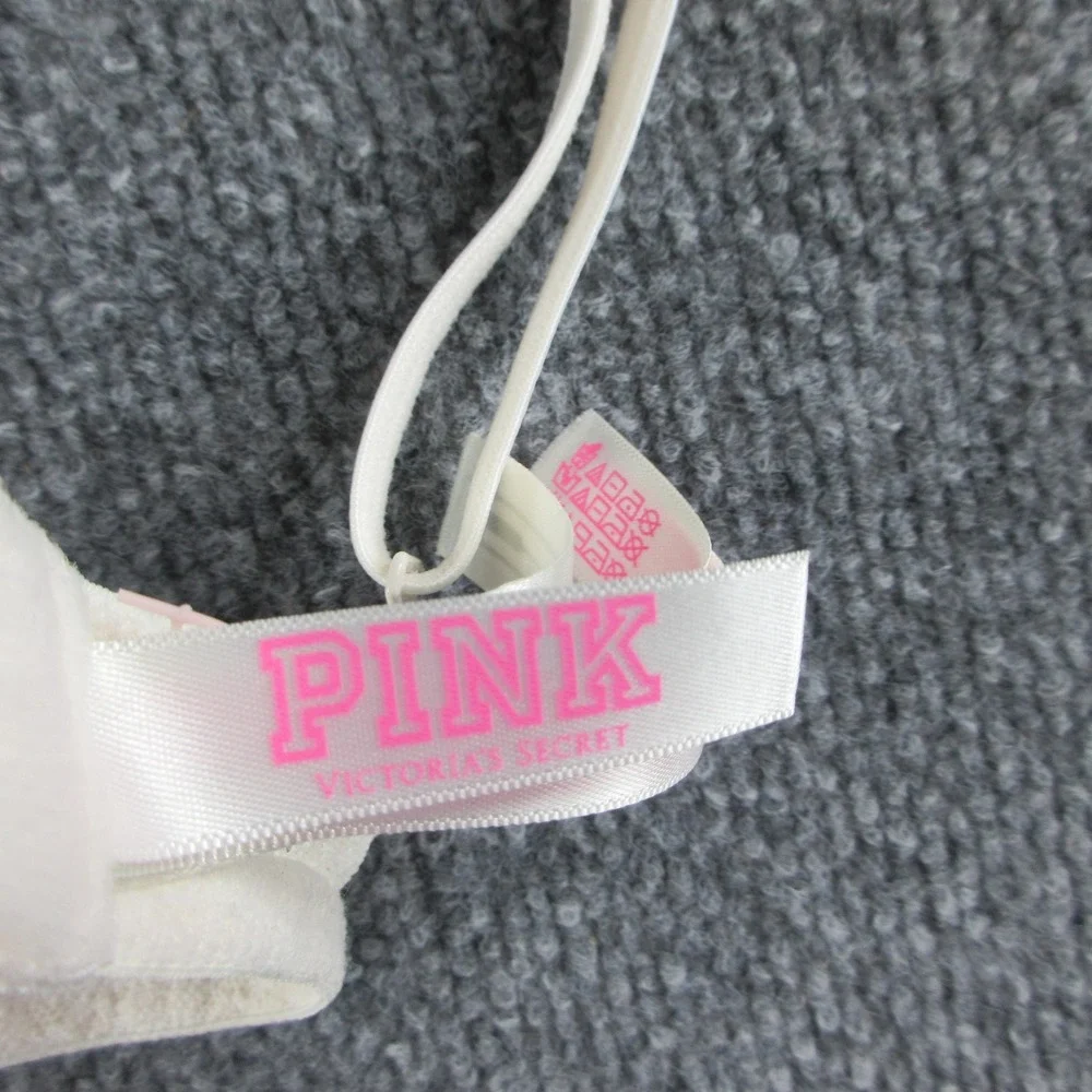 PINK Wear Everywhere Bra Womens 32C White Lightly Lined Lace T Shirt Everyday